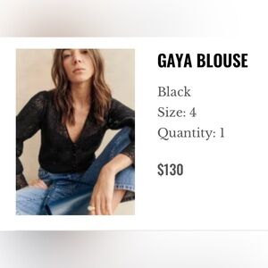 Sezane Gaya Black Button-Down Lace Blouse